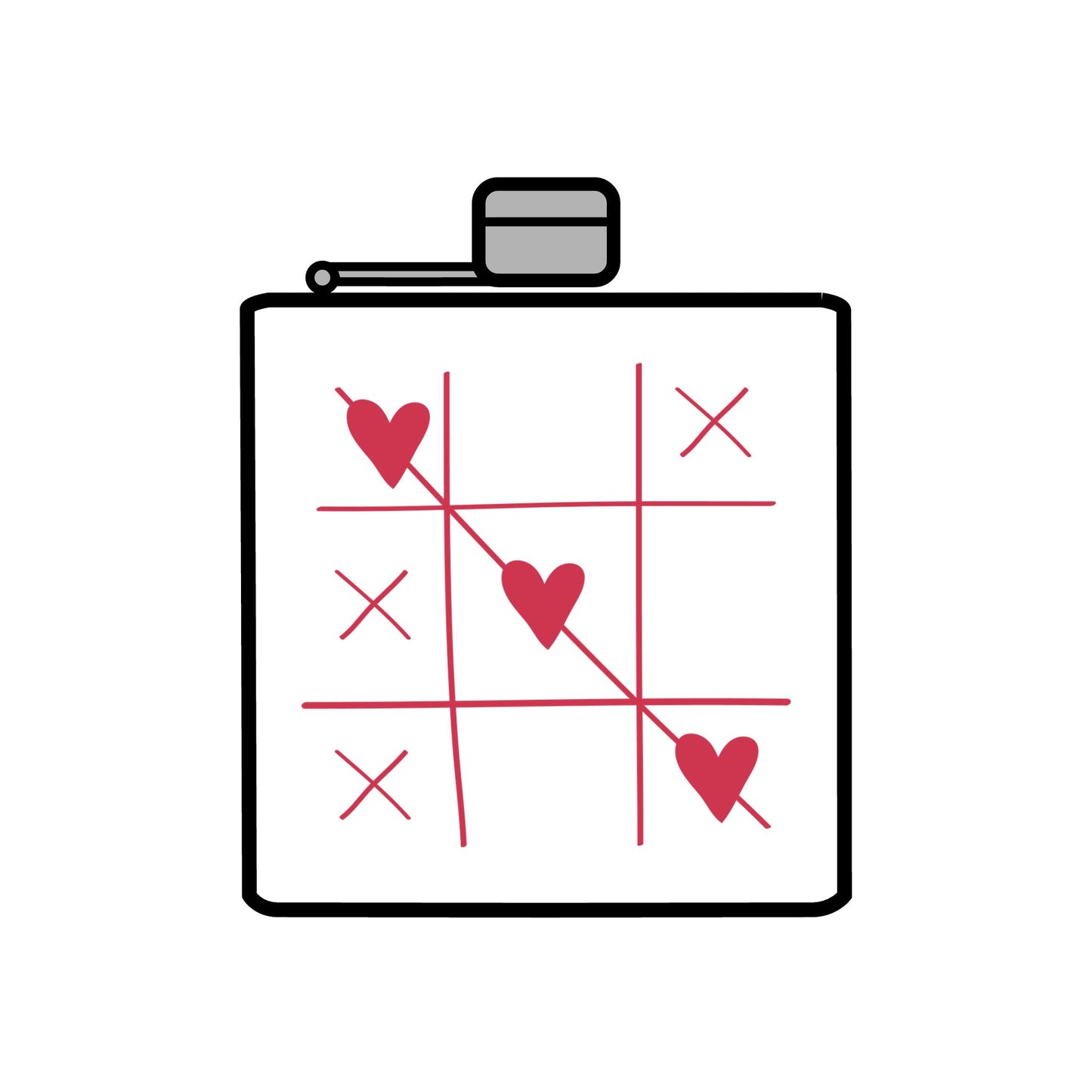 Tic Tac Toe Hearts Stainless Steel Flask, 6oz