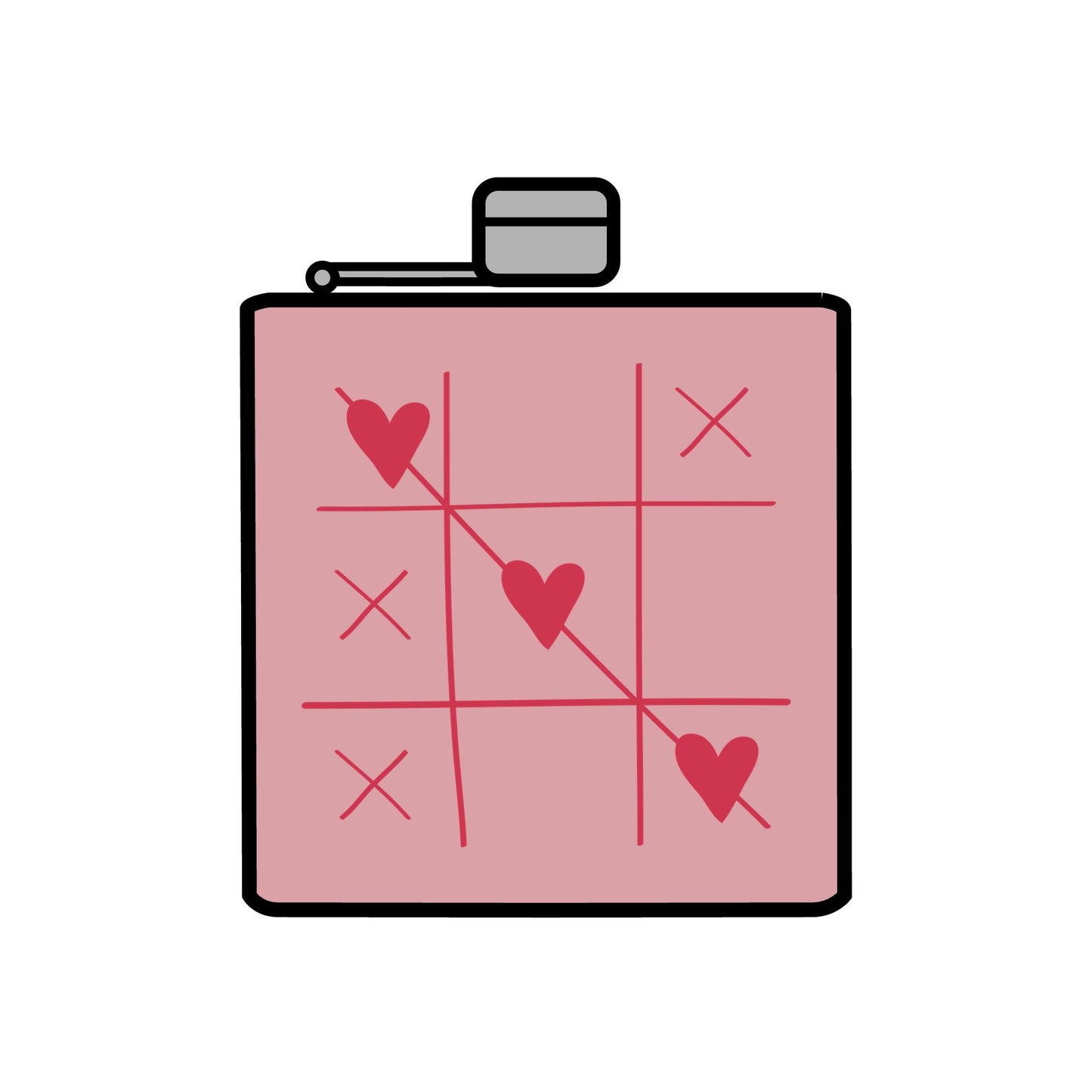 Tic Tac Toe Hearts Stainless Steel Flask, 6oz