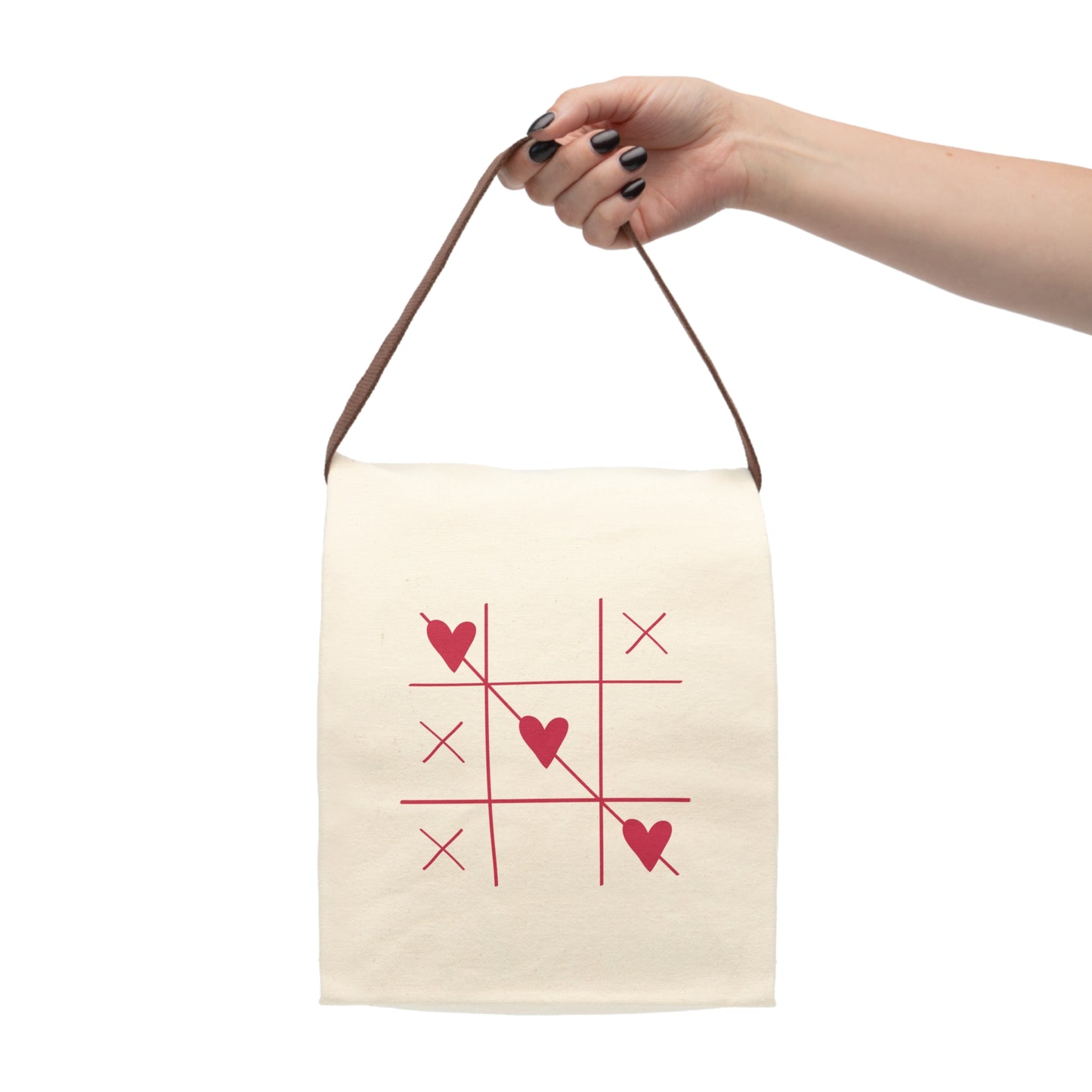 Heart Tic-Tac-Toe Canvas Lunch Bag With Strap