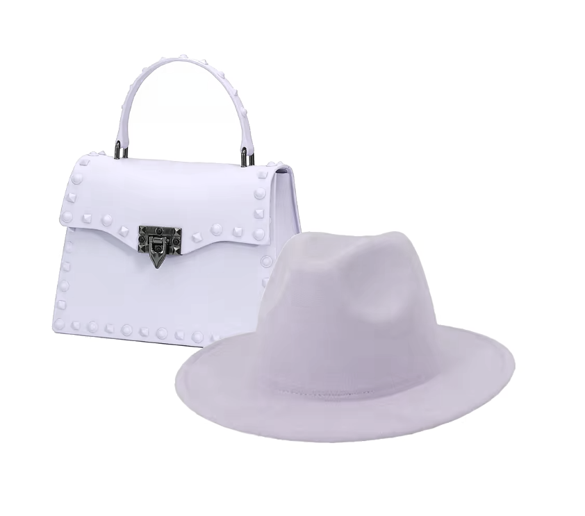 Lady's Two-Tone Fedora Hat and Matching Purse Set