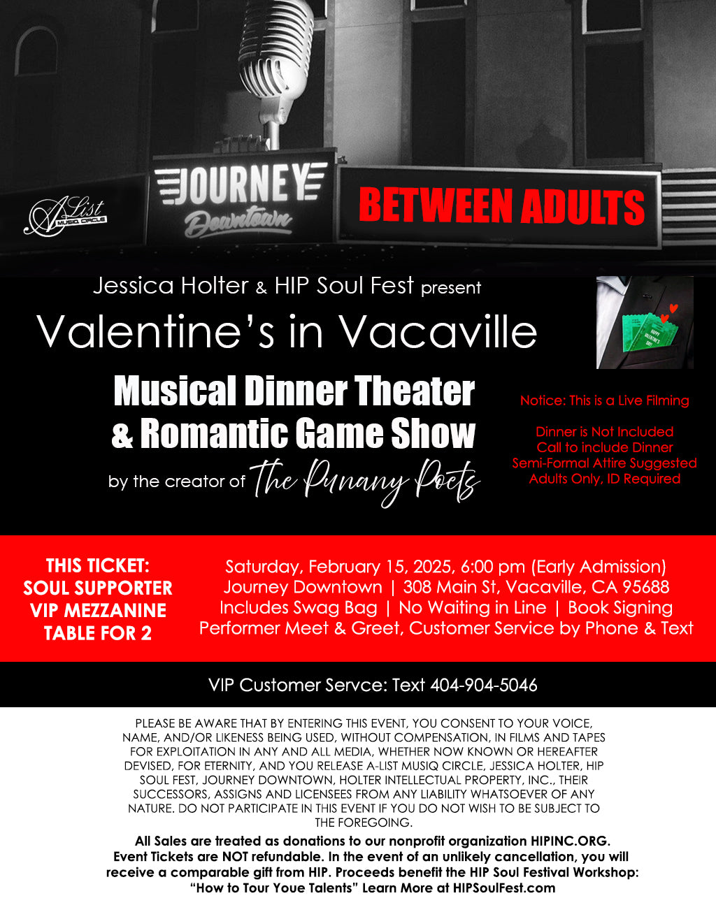 FEB 15, 2025 ~ Valentine's in Vacaville: Between Adults, Musical Dinner Theater and Romantic Game Show